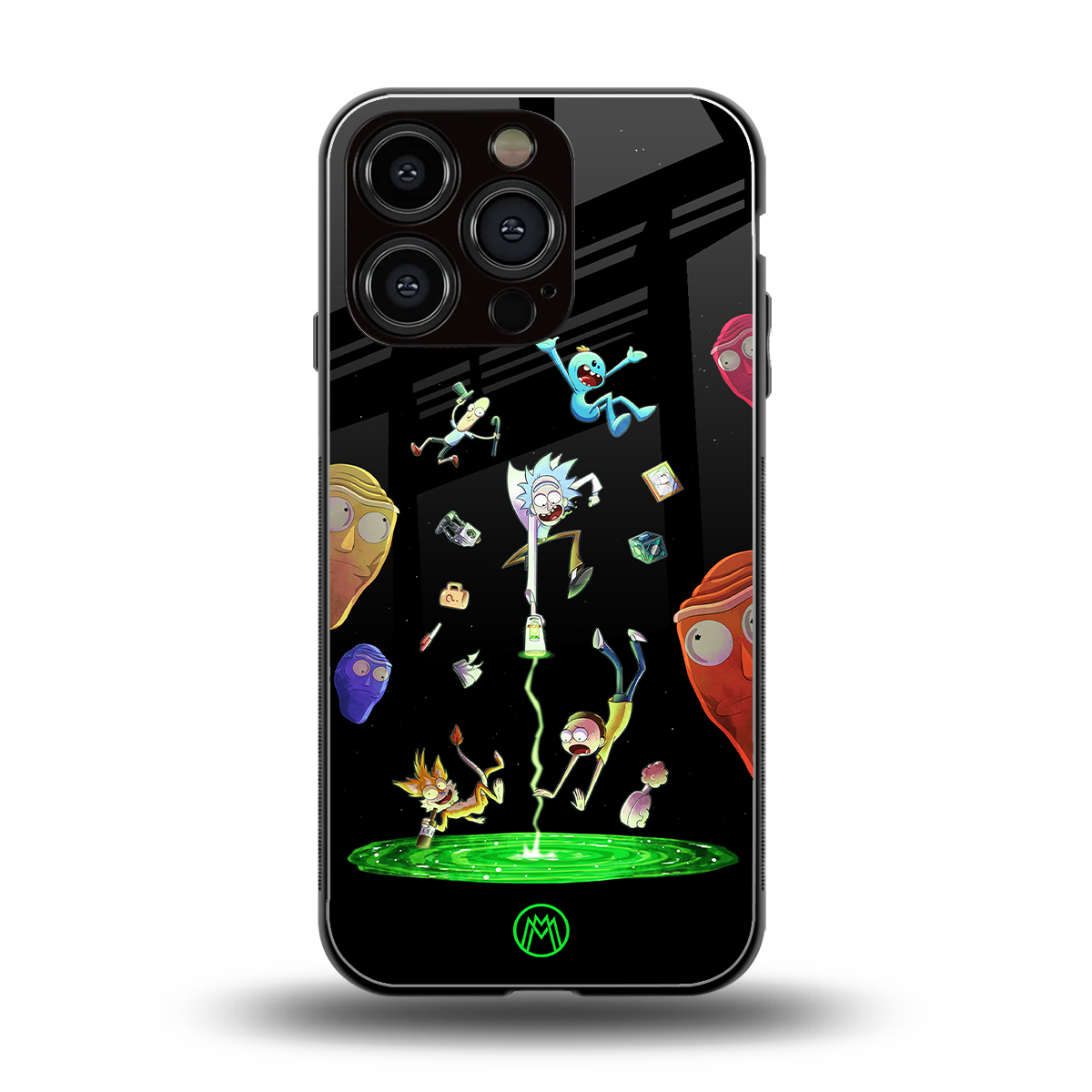 rick and morty amoled back phone cover | glass case for iphone 16 pro