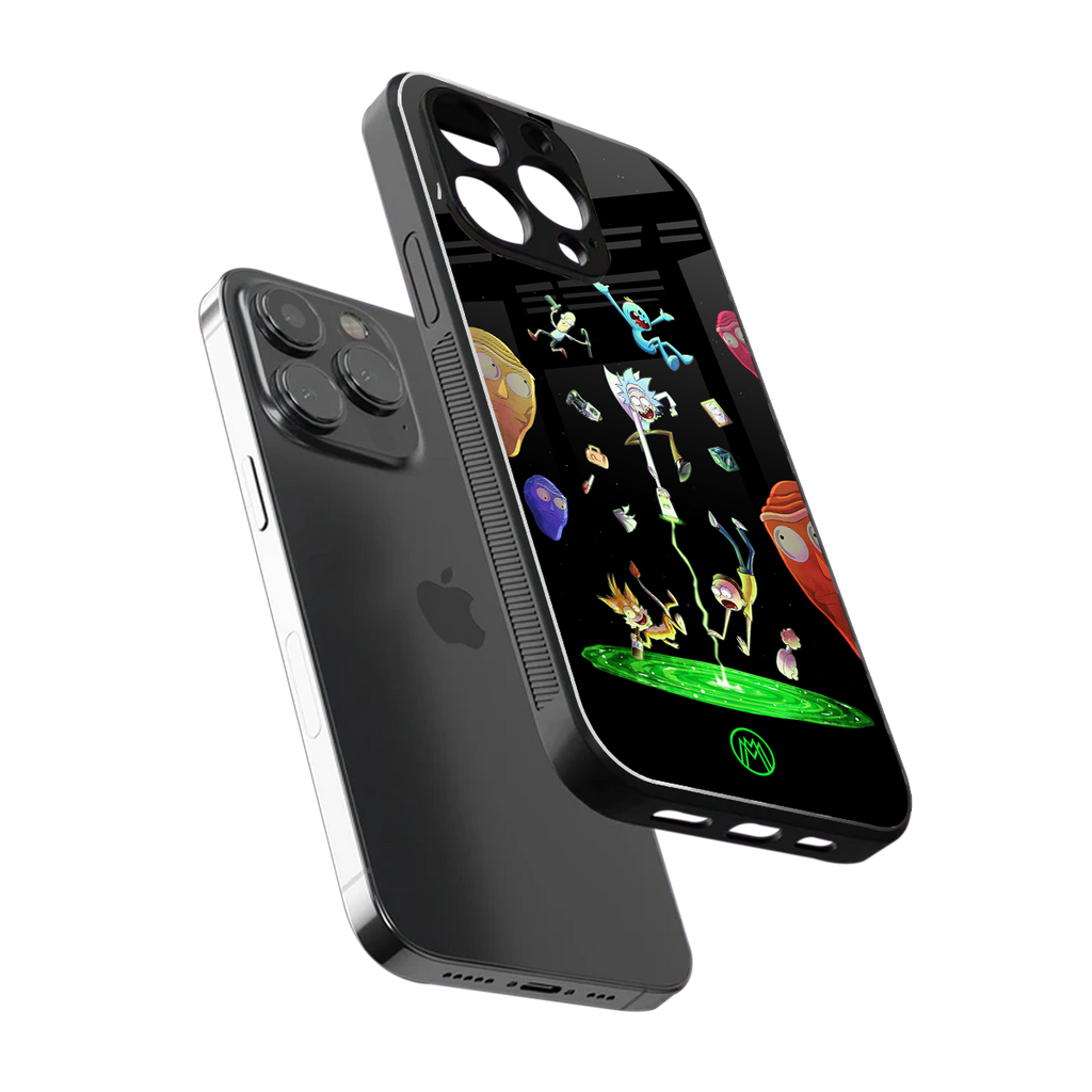 rick and morty amoled back phone cover | glass case for iphone 16 pro