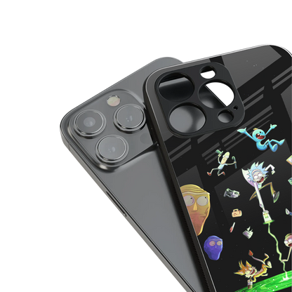 rick and morty amoled back phone cover | glass case for iphone 14 pro max