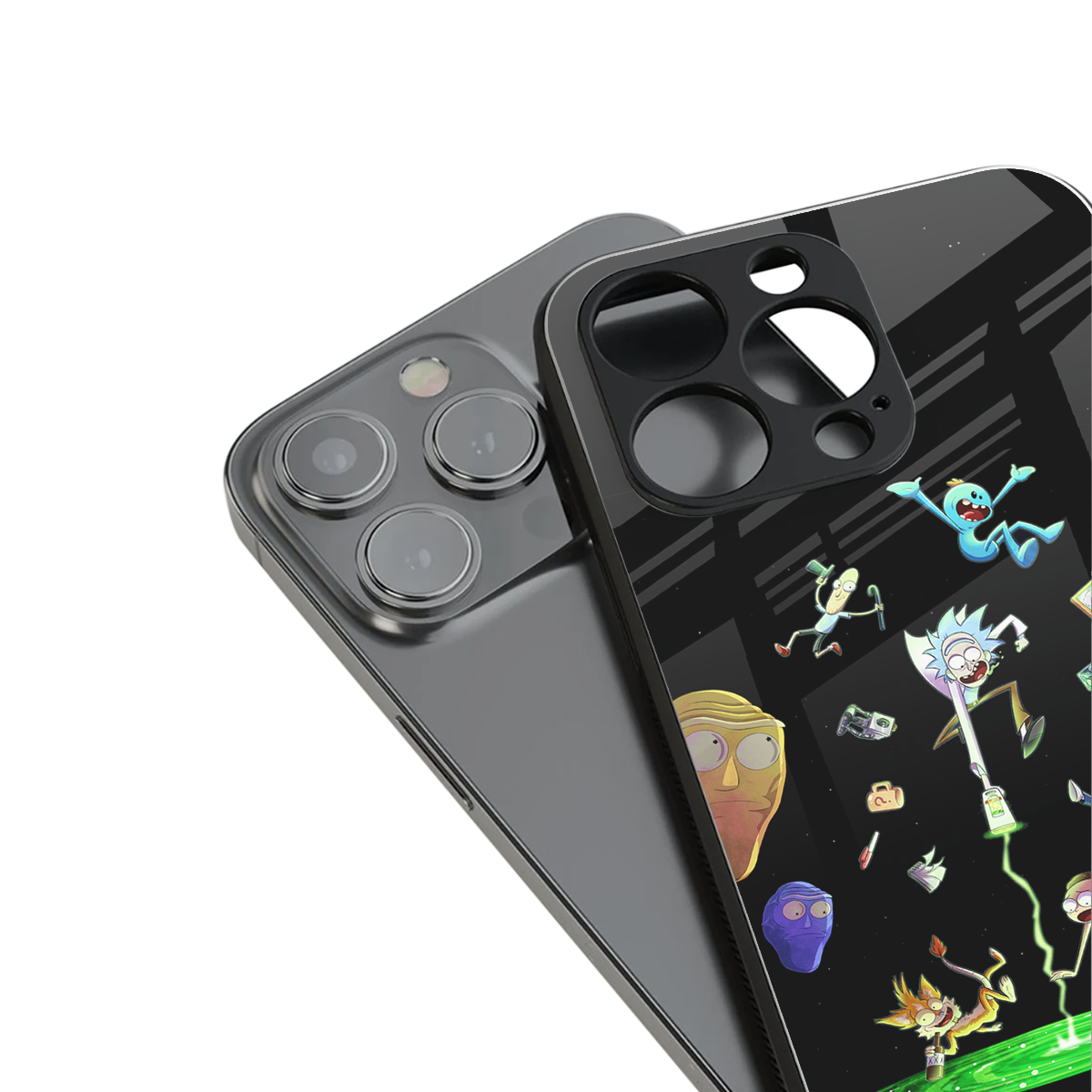 rick and morty amoled back phone cover | glass case for iphone 16 plus