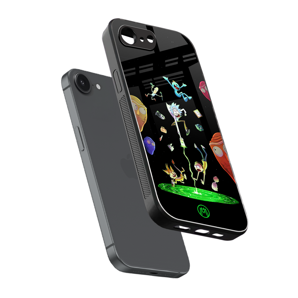rick and morty amoled back phone cover | glass case for iphone 16e