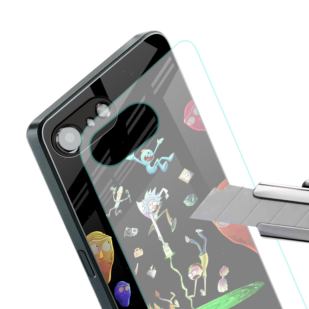 rick and morty amoled back phone cover | glass case for iphone 16e