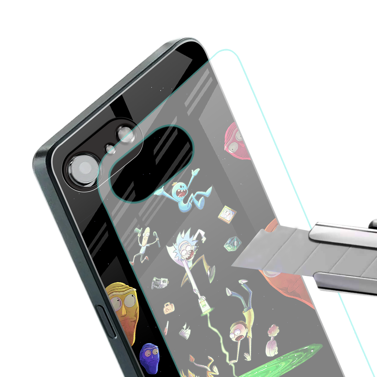 rick and morty amoled back phone cover | glass case for iphone 16e