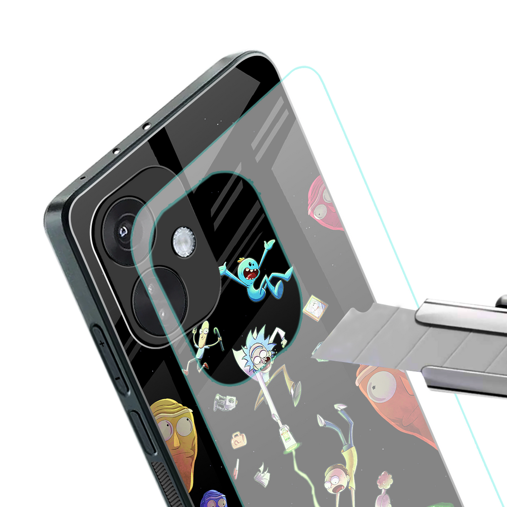 rick and morty amoled back phone cover | glass case for oneplus nord ce 3