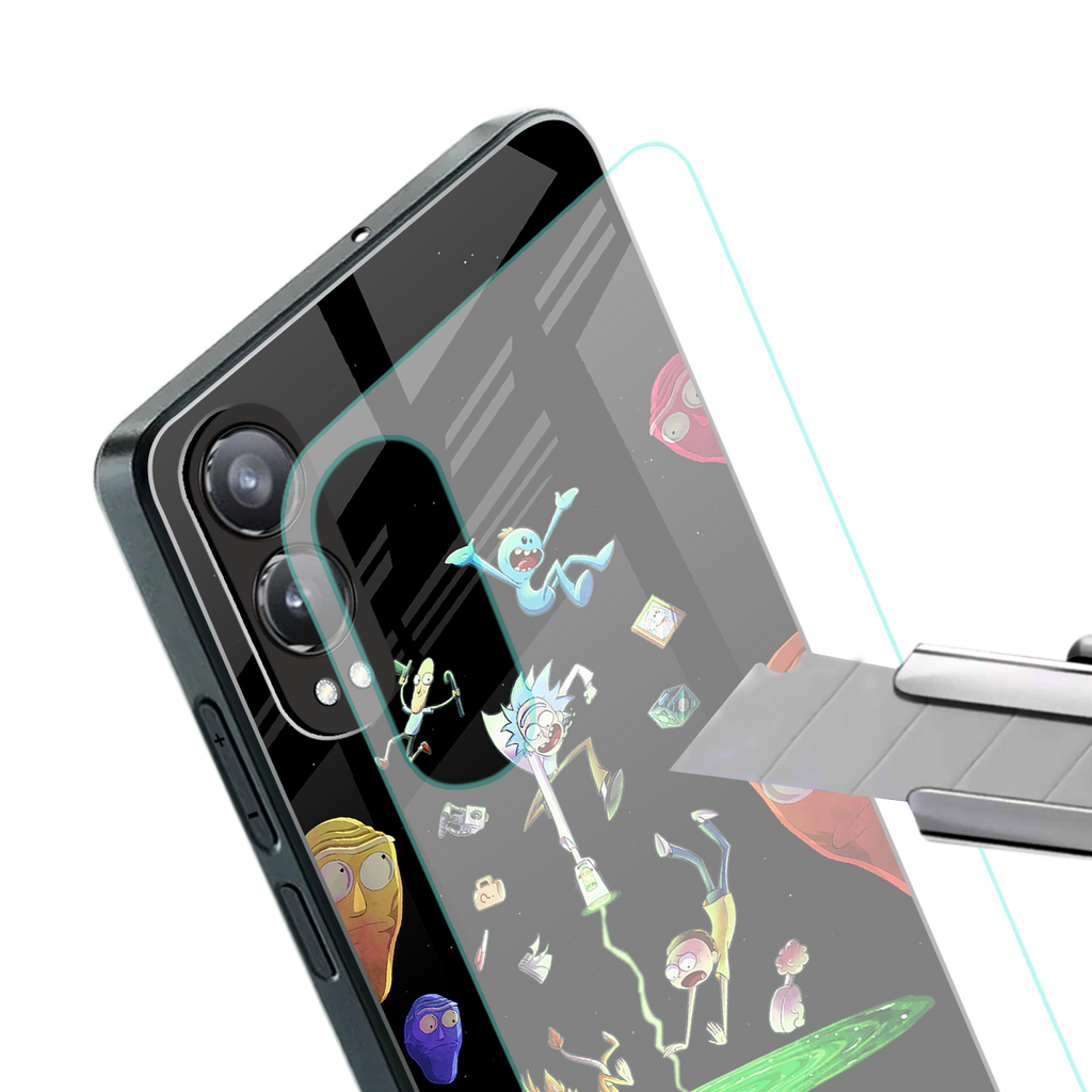 rick and morty amoled back phone cover | glass case for oneplus nord ce 4 lite