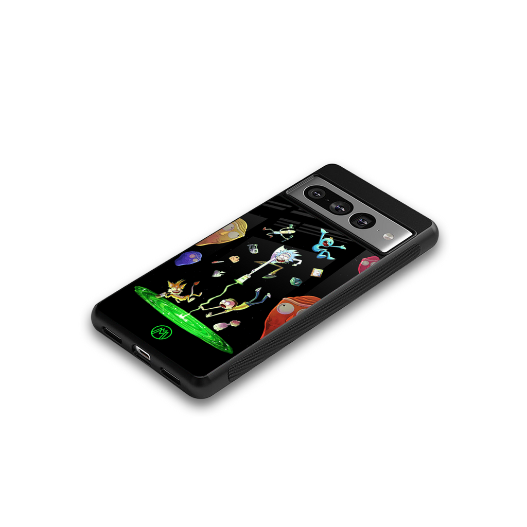 rick and morty amoled back phone cover | glass case for google pixel 7 pro