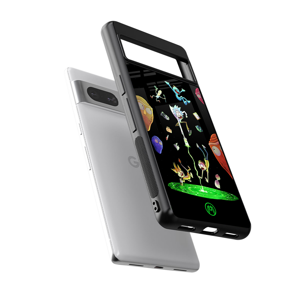 rick and morty amoled back phone cover | glass case for Google Pixel 7A