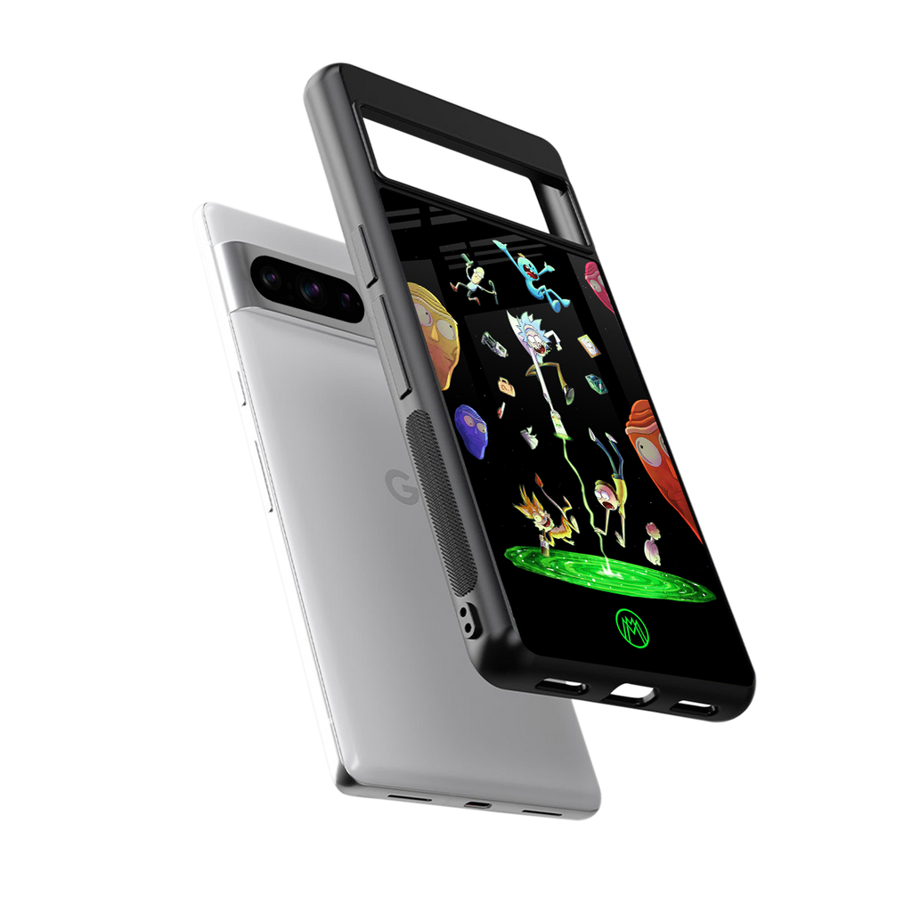 rick and morty amoled back phone cover | glass case for google pixel 8 pro