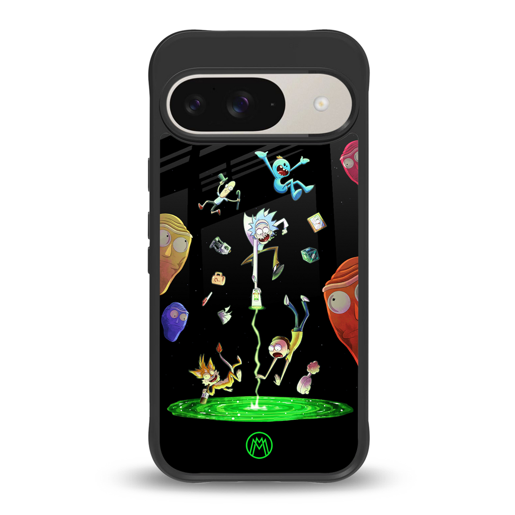 rick and morty amoled back phone cover | glass case for google pixel 9