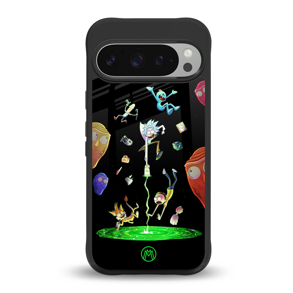 rick and morty amoled back phone cover | glass case for google pixel 9 pro