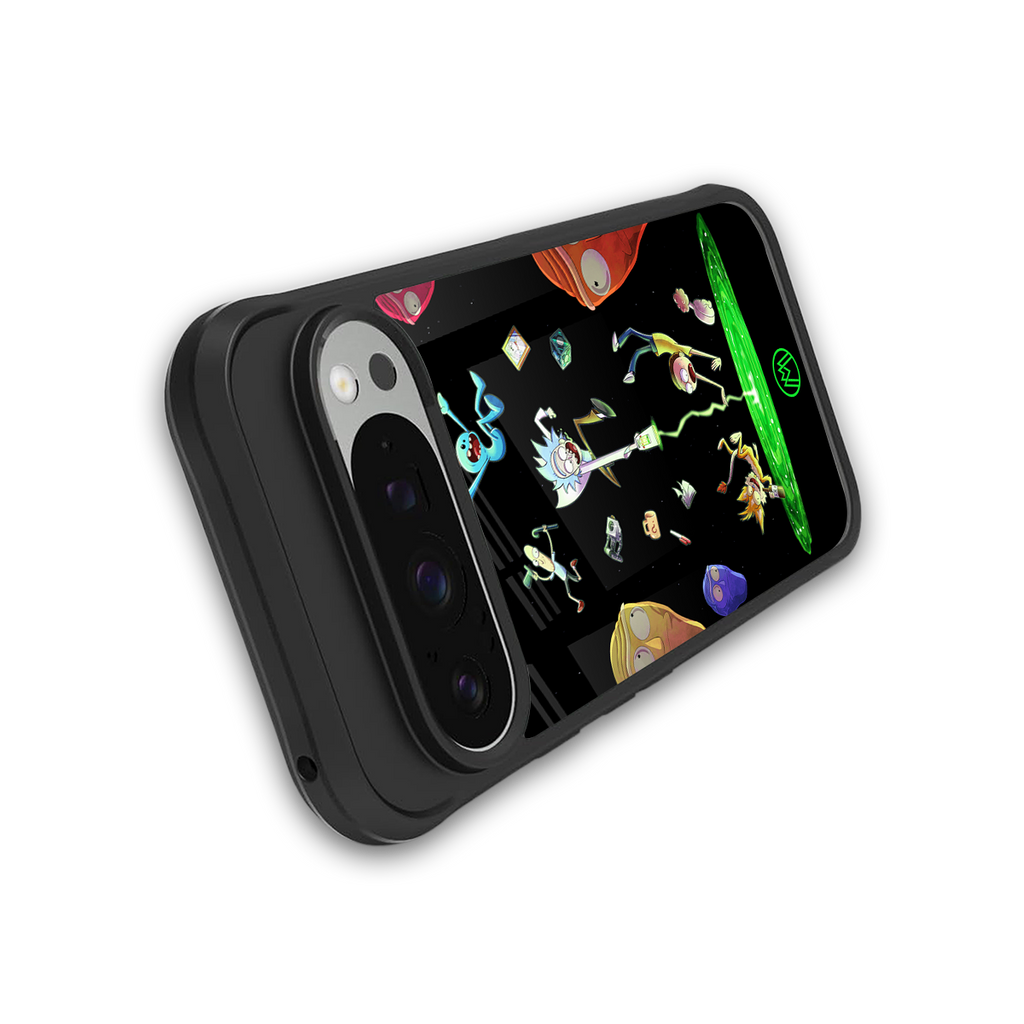 rick and morty amoled back phone cover | glass case for google pixel 9 pro
