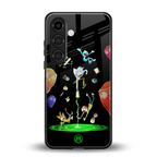 rick and morty amoled back phone cover | glass case for samsung galaxy s24 plus