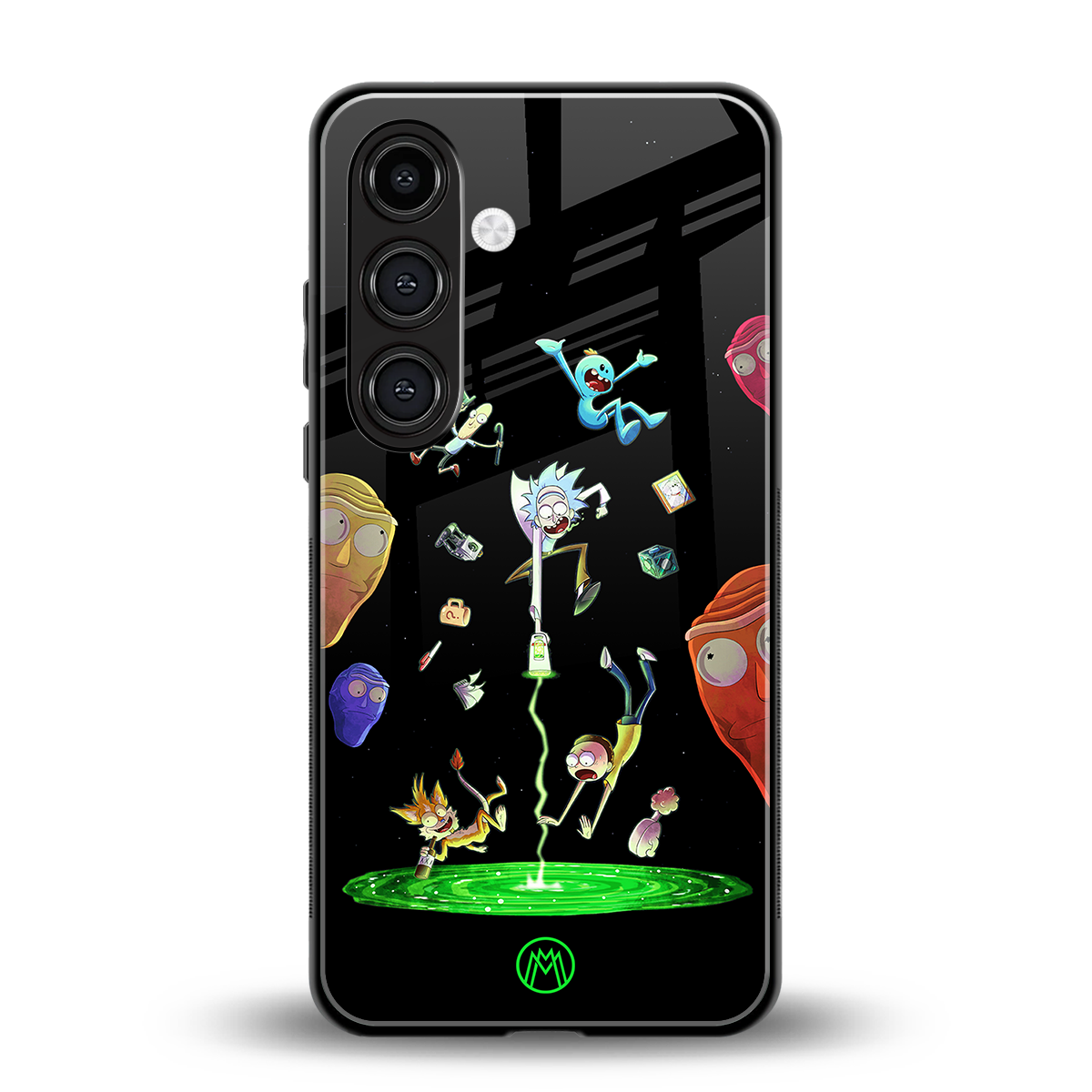 rick and morty amoled back phone cover | glass case for samsung galaxy s24 fe