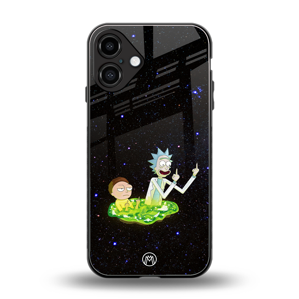 rick and morty fo aesthetic back phone cover | glass case for iphone 16 plus