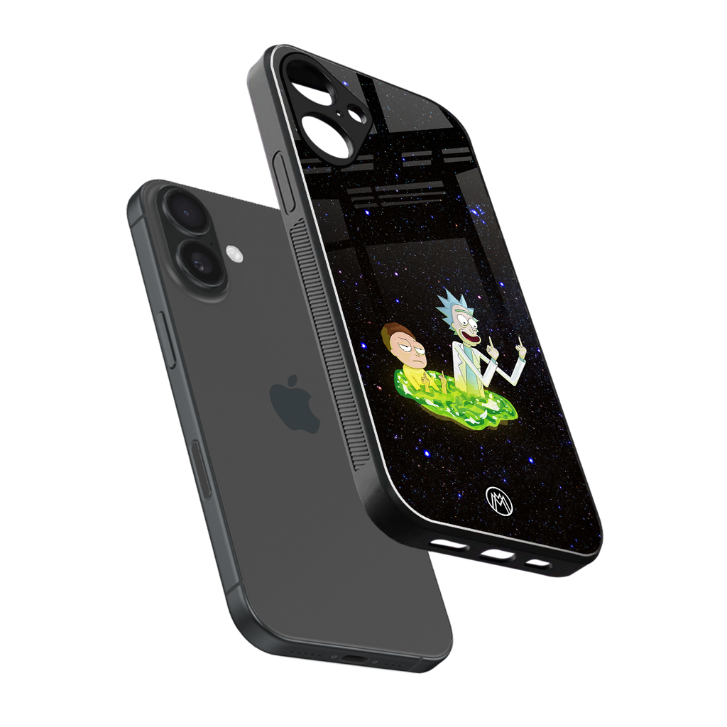 rick and morty fo aesthetic back phone cover | glass case for iphone 16 plus
