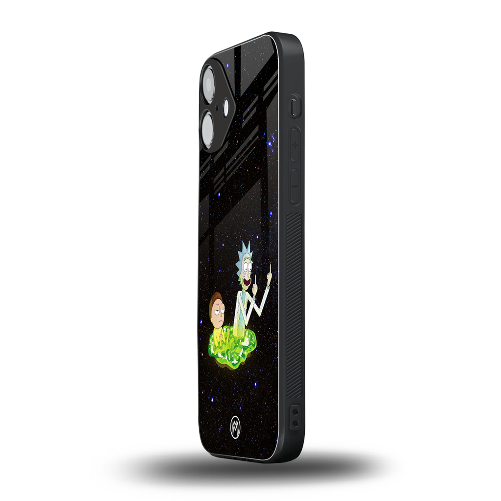 rick and morty fo aesthetic back phone cover | glass case for iphone 16 plus