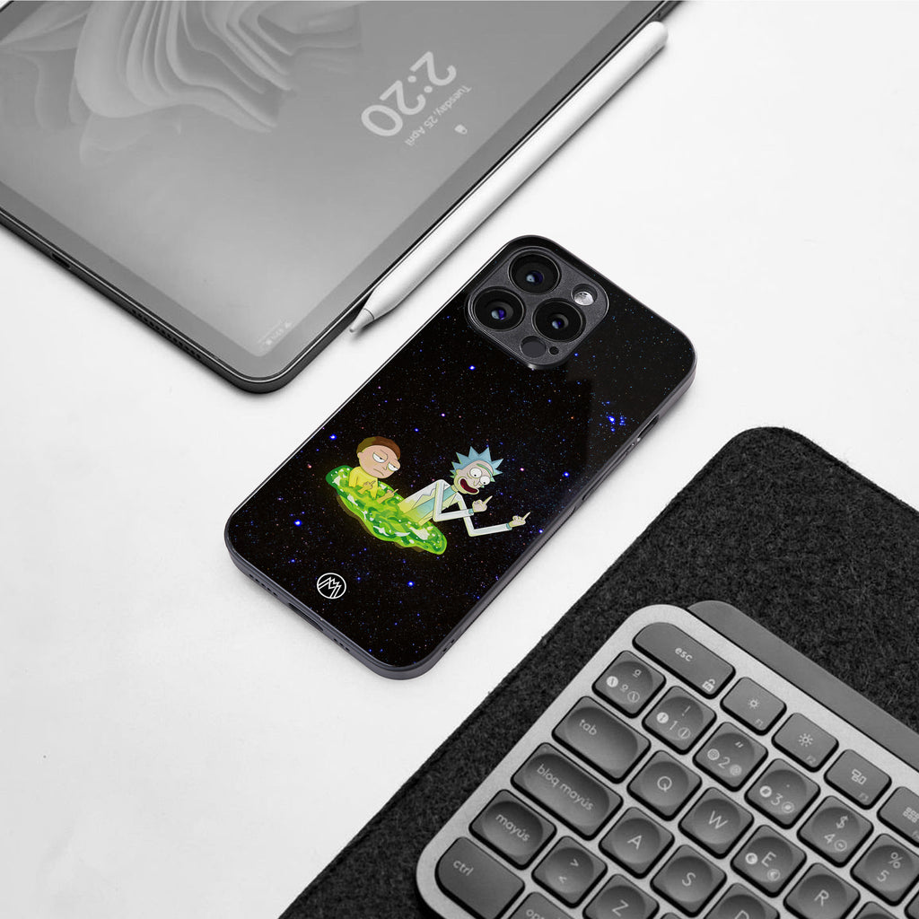 rick and morty fo aesthetic back phone cover | glass case for iphone 16 pro max