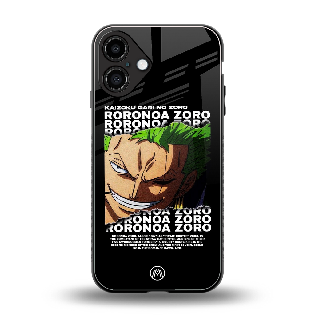 roronoa zoro anime back phone cover | glass case for iphone 16 plus