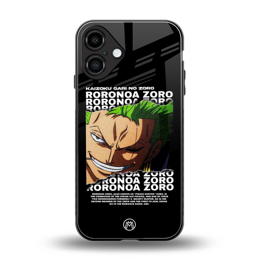 roronoa zoro anime back phone cover | glass case for iphone 16 plus