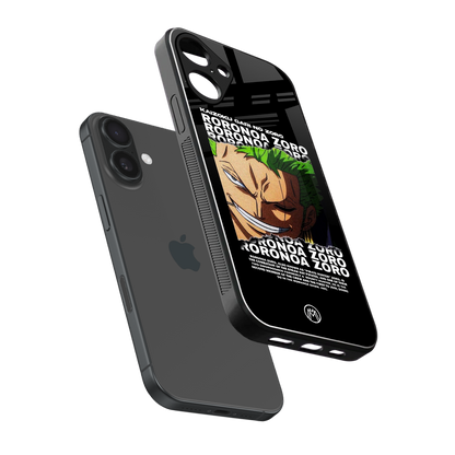 roronoa zoro anime back phone cover | glass case for iphone 16 plus