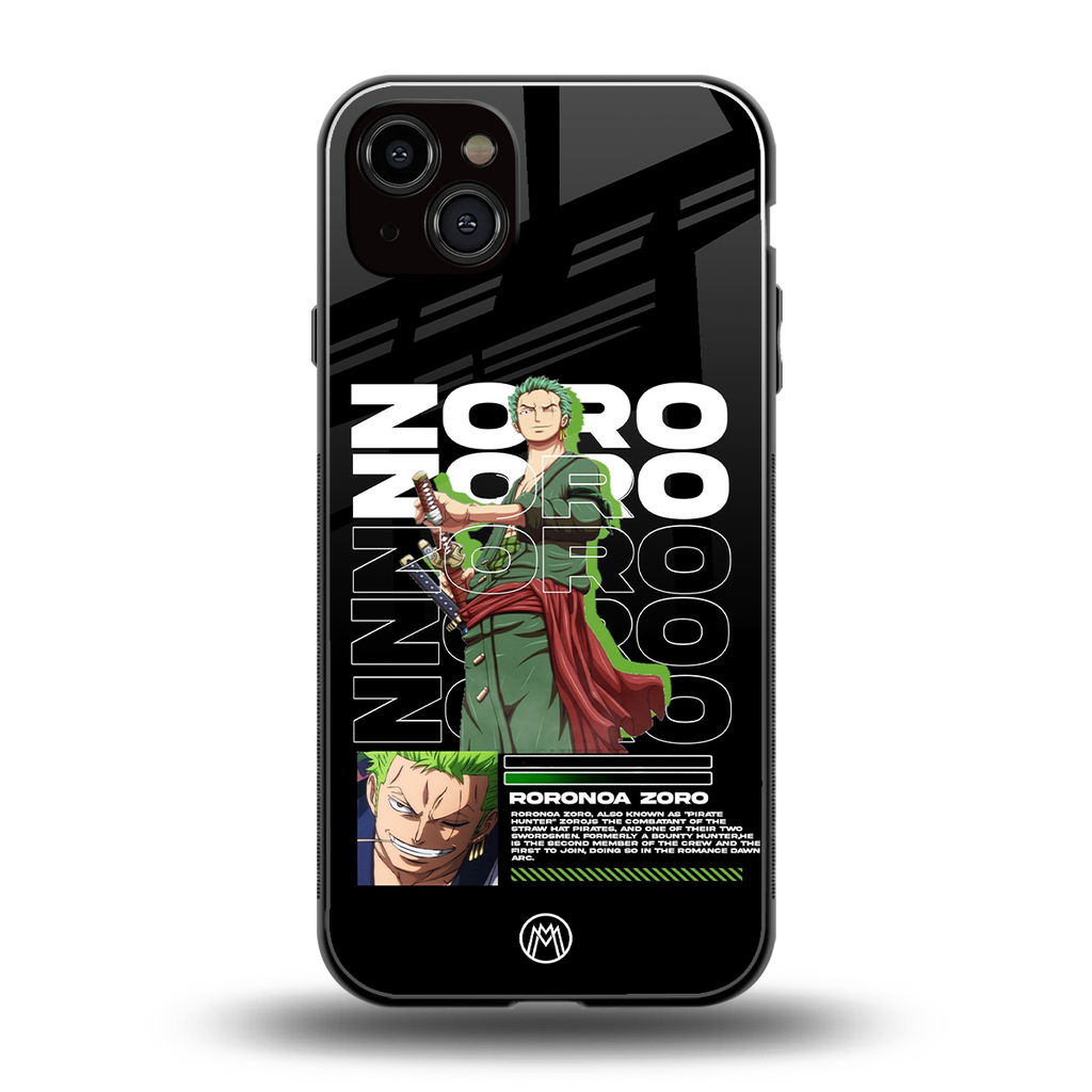 roronoa zoro back phone cover | glass case for iphone 15 plus