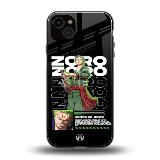 roronoa zoro back phone cover | glass case for iphone 15 plus
