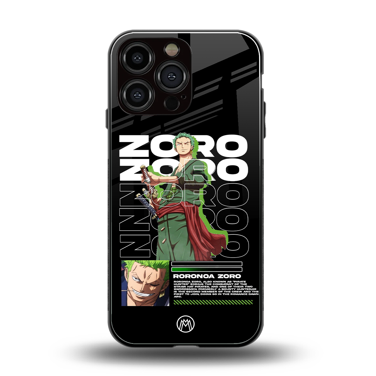 roronoa zoro back phone cover | glass case for iphone 15 pro max