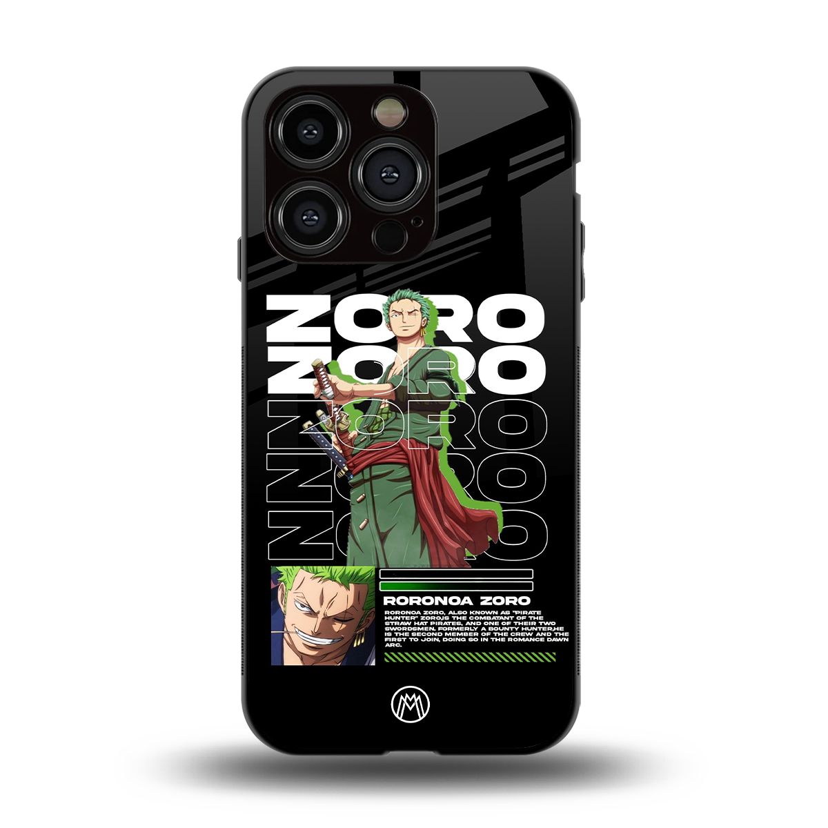 roronoa zoro back phone cover | glass case for iphone 15 pro