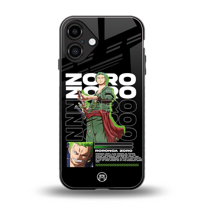 roronoa zoro back phone cover | glass case for iphone 16 plus