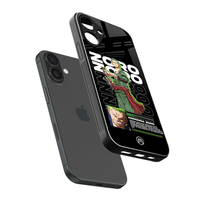 roronoa zoro back phone cover | glass case for iphone 16 plus