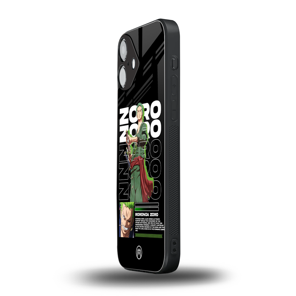 roronoa zoro back phone cover | glass case for iphone 16 plus