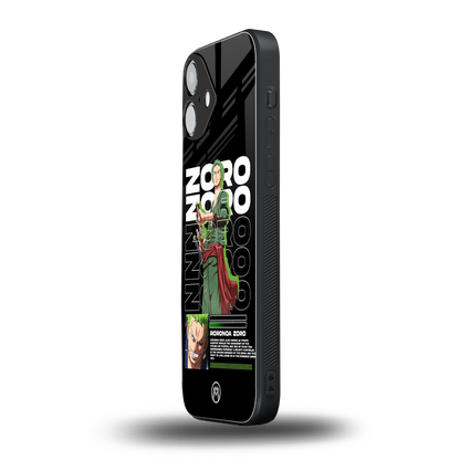 roronoa zoro back phone cover | glass case for iphone 16 plus