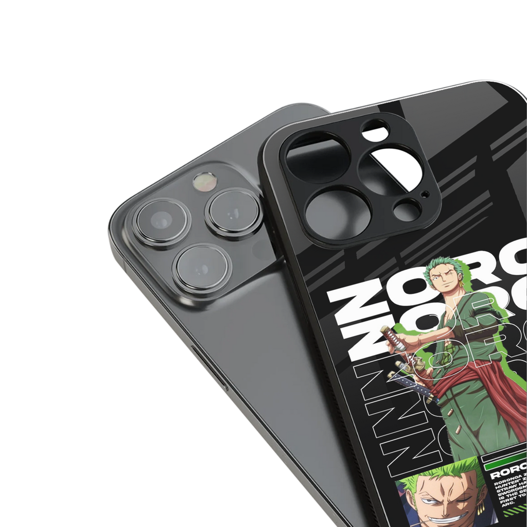 roronoa zoro back phone cover | glass case for iphone 16 plus