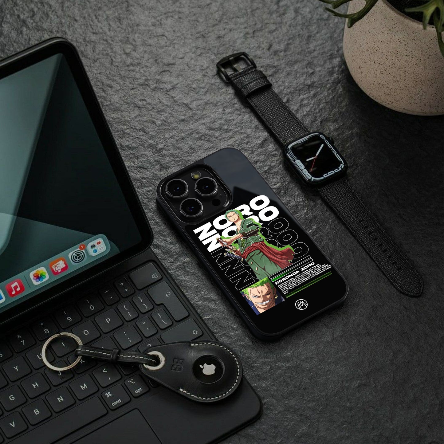 roronoa zoro back phone cover | glass case for iphone 15 pro