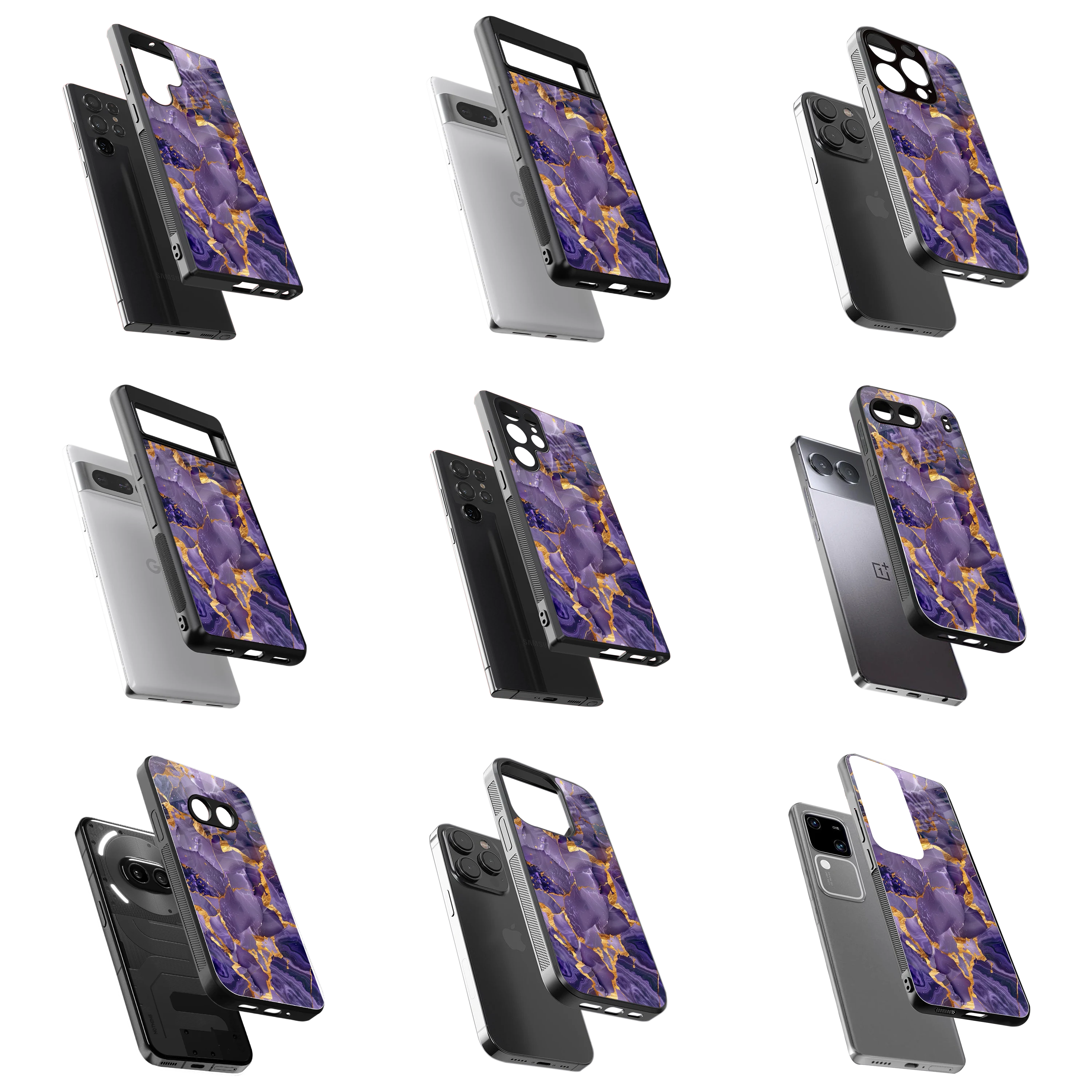 Durable Glass Back Mobile Case for iPhone, Samsung, OnePlus, Google Pixel, Redmi, Vivo, Oppo