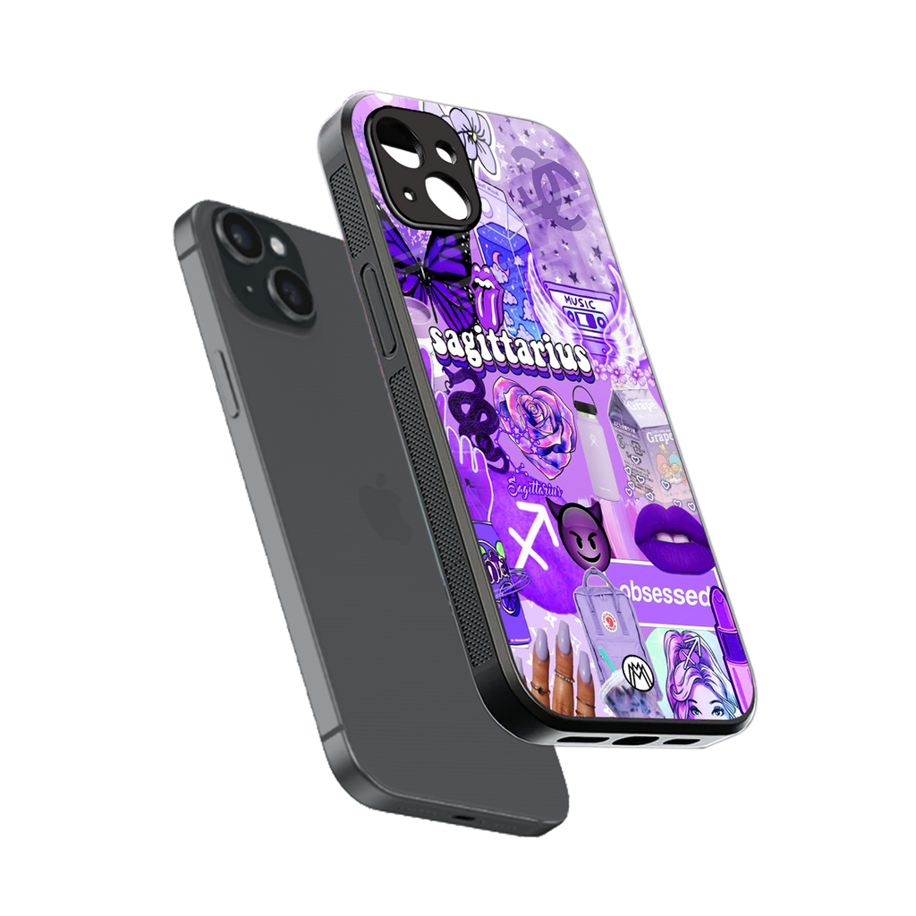 sagittarius aesthetic collage back phone cover | glass case for iphone 15 plus