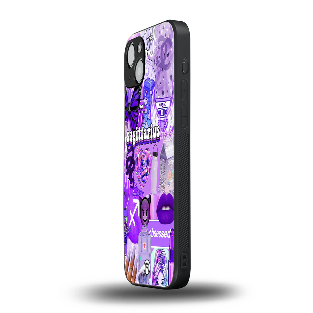 sagittarius aesthetic collage back phone cover | glass case for iphone 15 plus