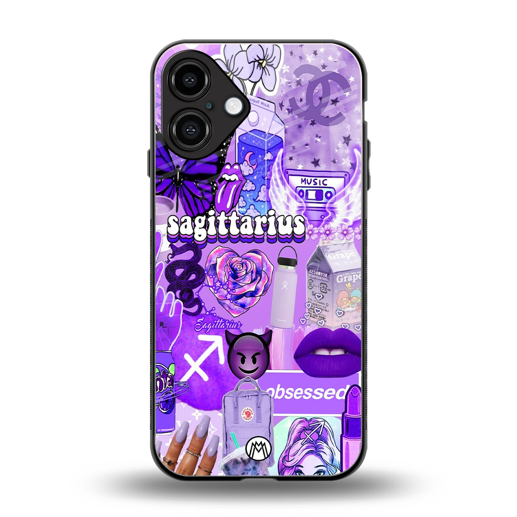 sagittarius aesthetic collage back phone cover | glass case for iphone 16 plus