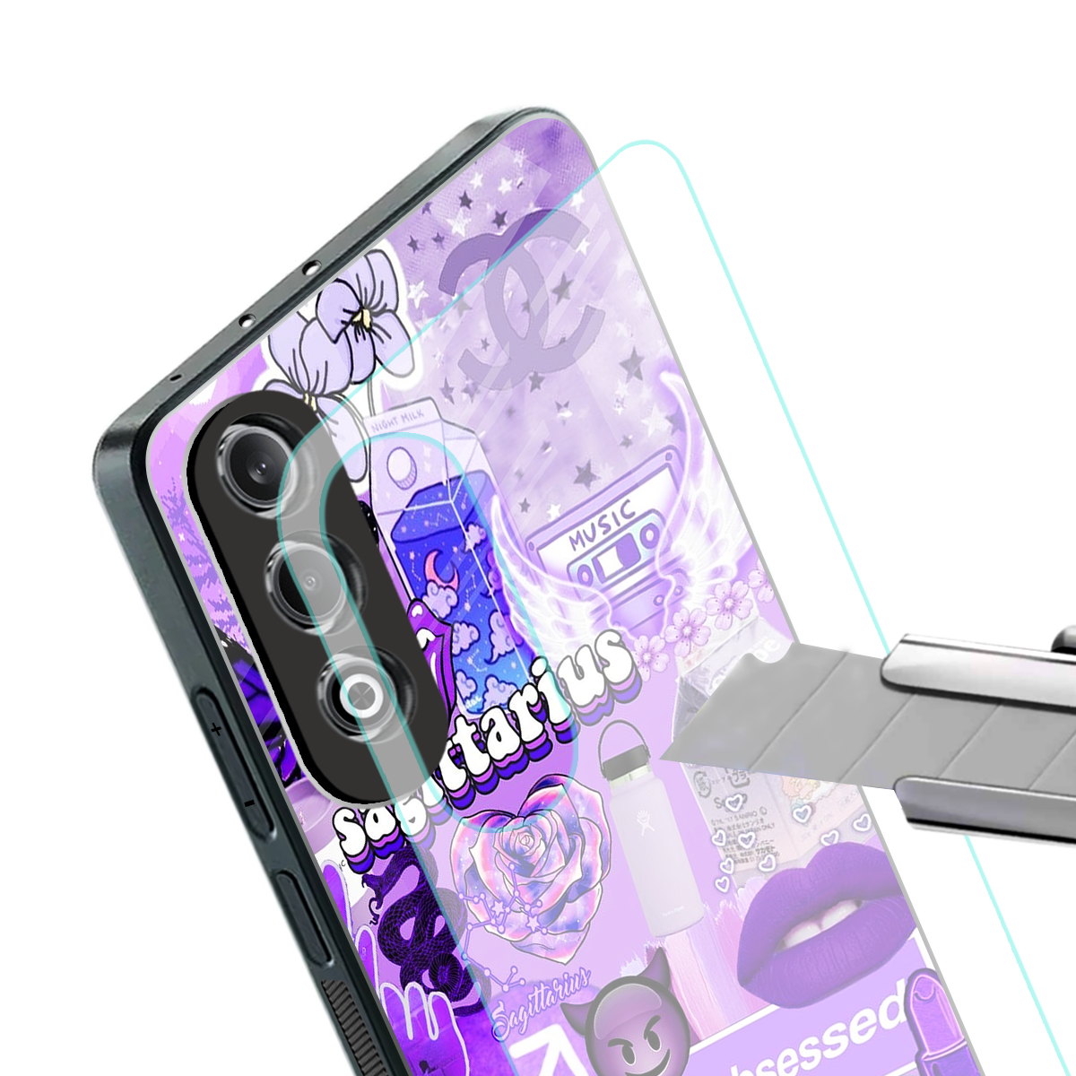 sagittarius aesthetic collage back phone cover | glass case for oneplus nord ce 4