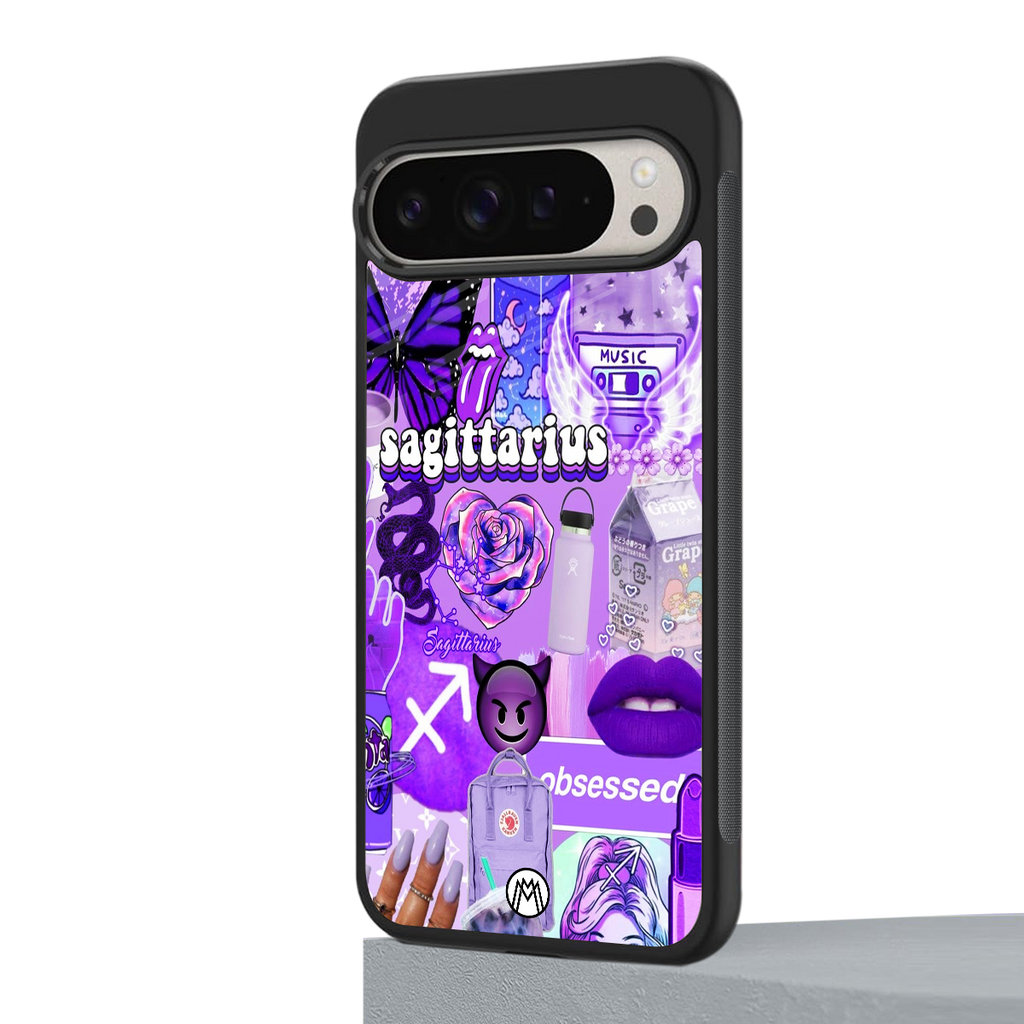 sagittarius aesthetic collage back phone cover | glass case for google pixel 9 pro