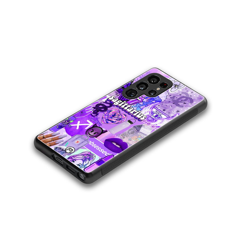 sagittarius aesthetic collage back phone cover | glass case for samsung galaxy s25 ultra