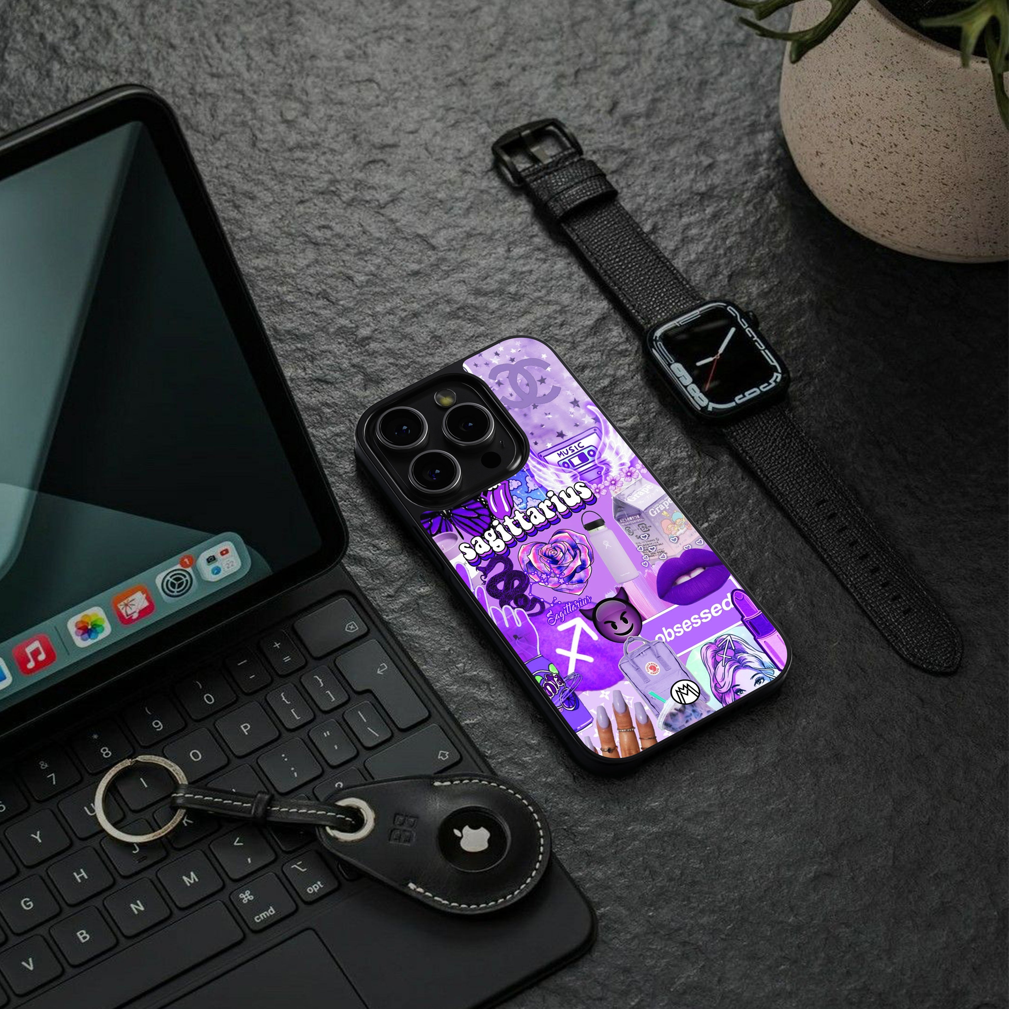 sagittarius aesthetic collage back phone cover | glass case for iphone 15 plus