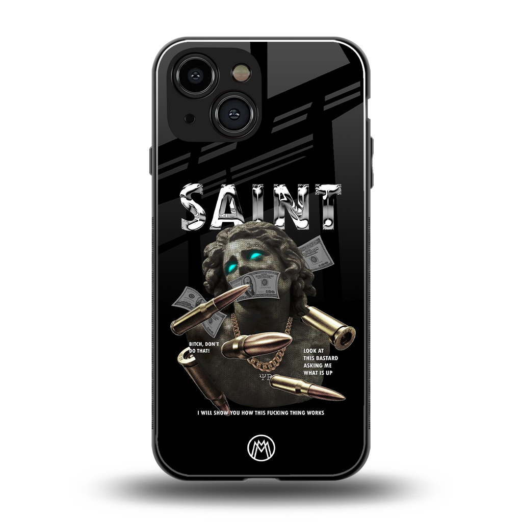 saint back phone cover | glass case for iphone 13 mini