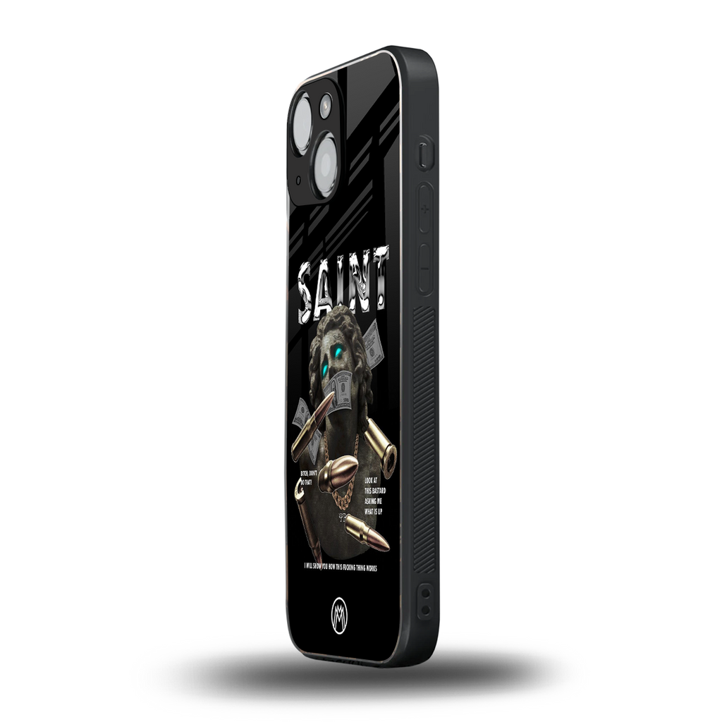 saint back phone cover | glass case for iphone 13 mini