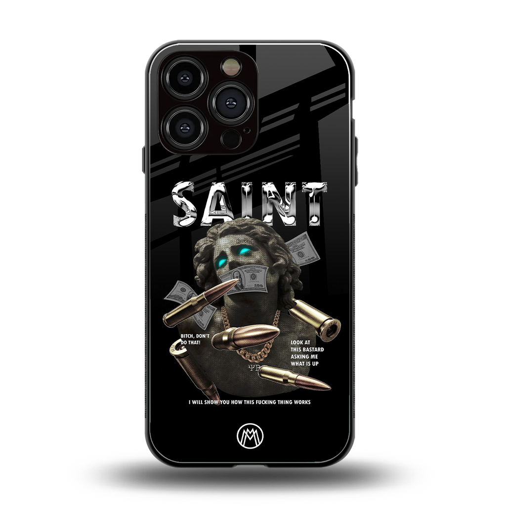 saint back phone cover | glass case for iphone 13 pro max