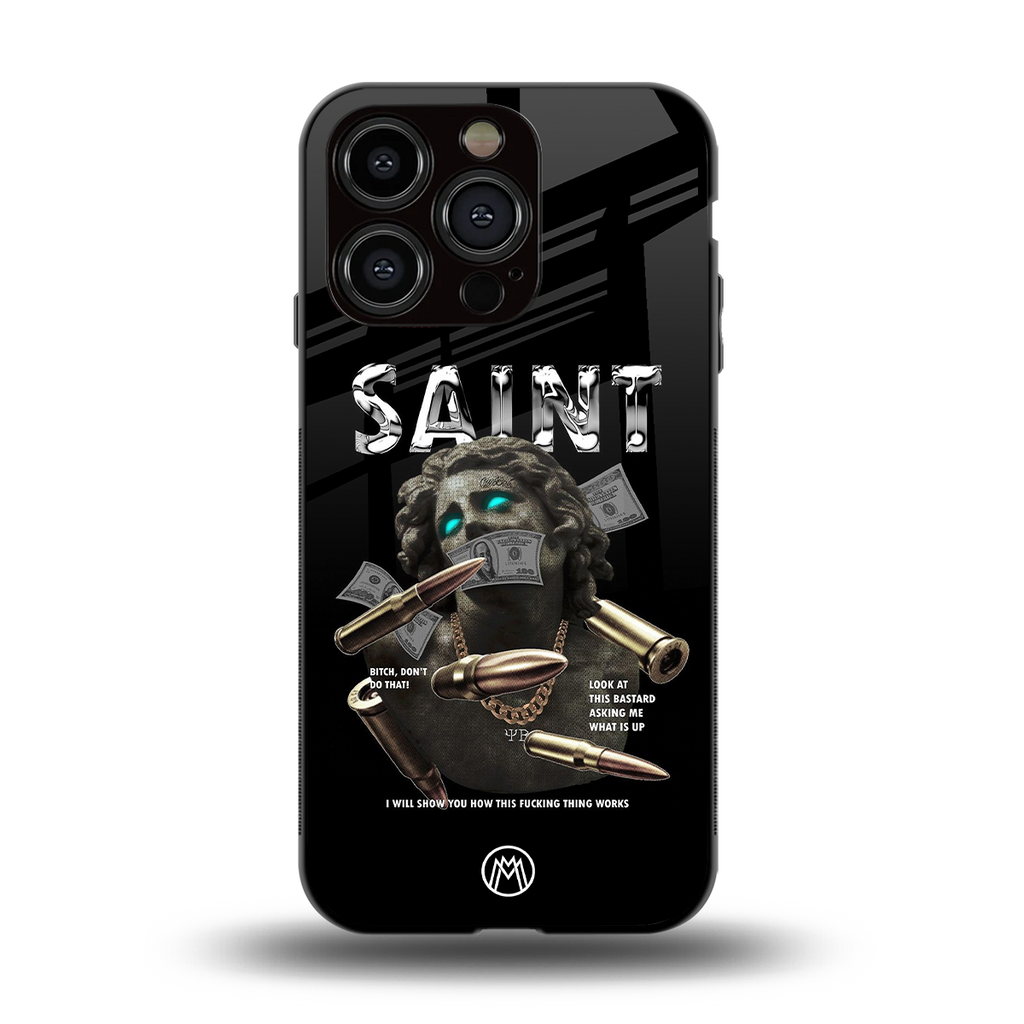 saint back phone cover | glass case for iphone 13 pro