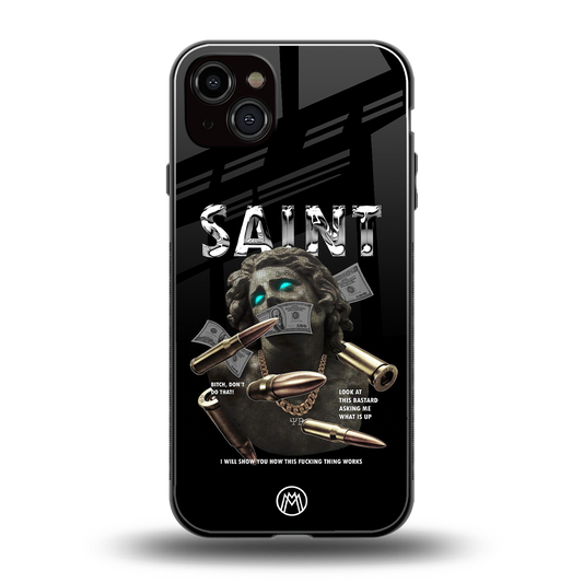 saint back phone cover | glass case for iphone 14 plus