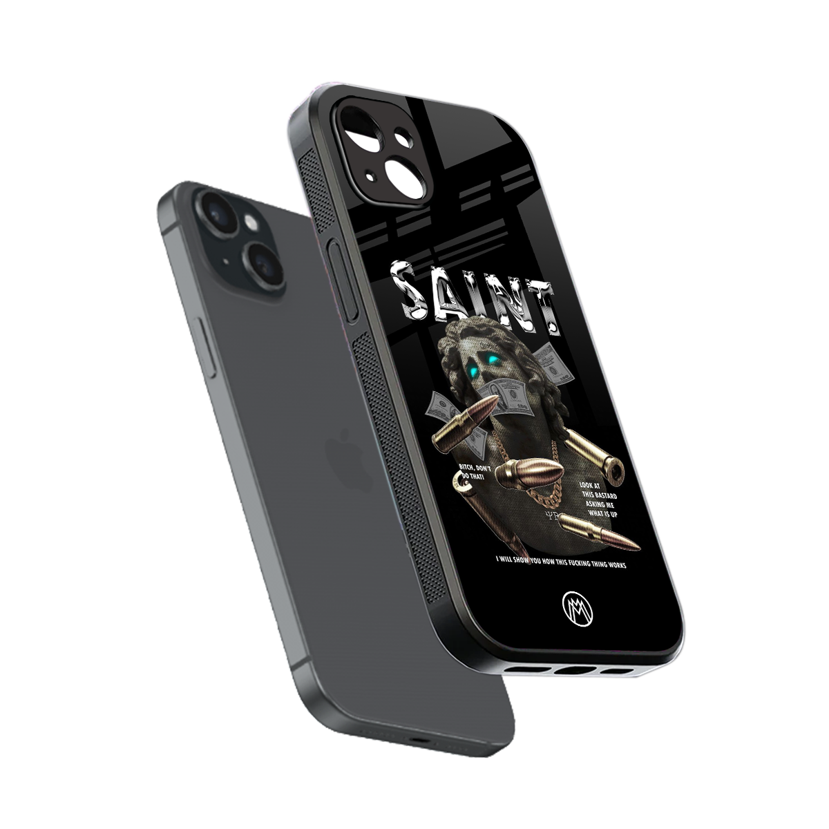saint back phone cover | glass case for iphone 15 plus