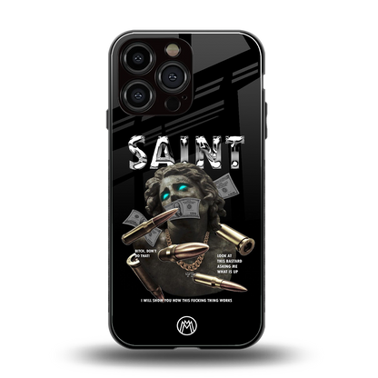 saint back phone cover | glass case for iphone 14 pro max