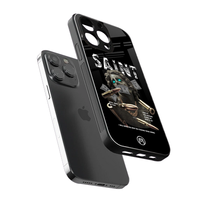 saint back phone cover | glass case for iphone 15 pro max